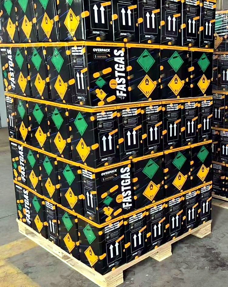 FastGas Original 2000g wholesale pallet — food-grade nitrous oxide cream chargers